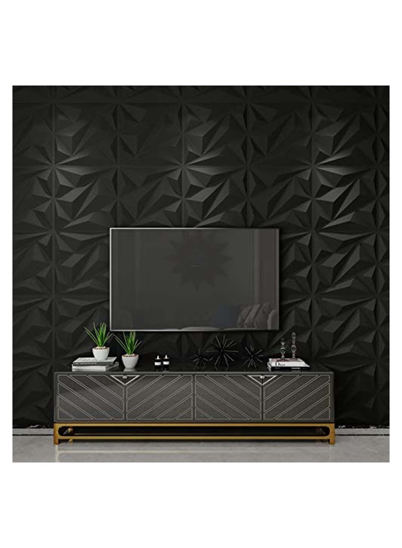 10Pcs Decorative 3D Wall Panels in Diamond Design 3D Wall Panel Diamond for Interior Wall Décor PVC Flower Textured Wall Panels for Living Room Lobby Bedroom Hotel Office Black 30 * 30cm - Image 2