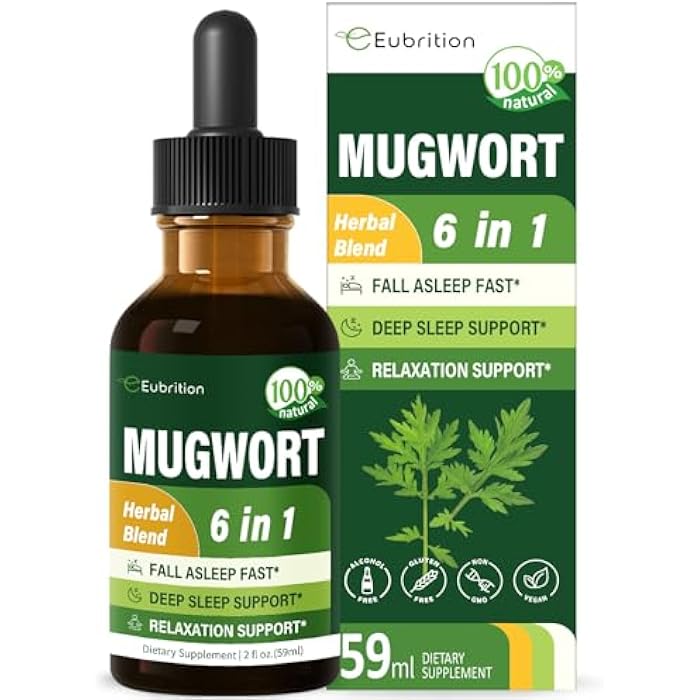 Eubrition Mugwort Herb Liquid Drops for Sleep Support, Mugwort Leaves(Artemisia vulgaris) All in 1 Formula for Relaxation Support, Herbal Supplement with Valerian Chamomile Tulsi Lavender Extract.2oz - Image 1