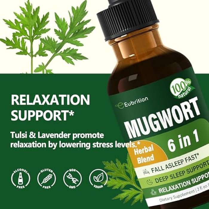 Eubrition Mugwort Herb Liquid Drops for Sleep Support, Mugwort Leaves(Artemisia vulgaris) All in 1 Formula for Relaxation Support, Herbal Supplement with Valerian Chamomile Tulsi Lavender Extract.2oz - Image 2