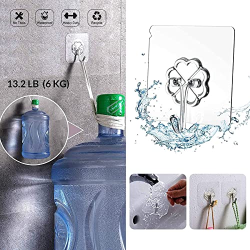 REZDAX Adhesive Hooks for Hanging Heavy Duty Wall Hooks 13.2lbs Self Adhesive Towel Hook Waterproof Transparent Hooks for Keys Bathroom Shower Outdoor Kitchen Door Home Sticky Hooks (24 PCs) - Image 5