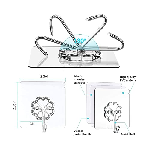 REZDAX Adhesive Hooks for Hanging Heavy Duty Wall Hooks 13.2lbs Self Adhesive Towel Hook Waterproof Transparent Hooks for Keys Bathroom Shower Outdoor Kitchen Door Home Sticky Hooks (24 PCs) - Image 2