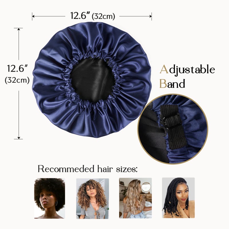 YANIBEST Adjustable Silk Bonnet Double Layer Satin Bonnet Hair Bonnet for Sleeping Bonnets for Women Hats Curly Natural Hair, Navy Blue - Image 2