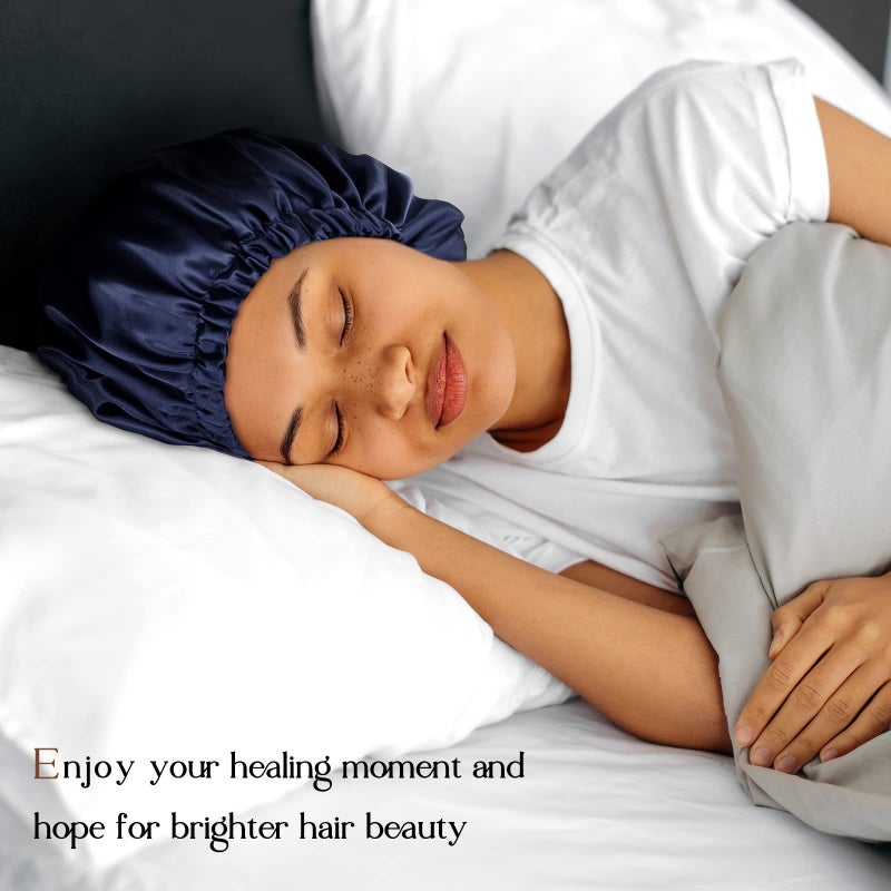 YANIBEST Adjustable Silk Bonnet Double Layer Satin Bonnet Hair Bonnet for Sleeping Bonnets for Women Hats Curly Natural Hair, Navy Blue - Image 4