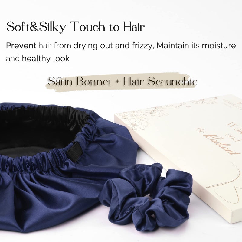 YANIBEST Adjustable Silk Bonnet Double Layer Satin Bonnet Hair Bonnet for Sleeping Bonnets for Women Hats Curly Natural Hair, Navy Blue - Image 5