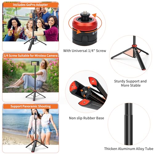 UURig Extendable Selfie Stick Tripod for GoPro Max Hero 10 9 8 7 6 5 4, DJI Osmo Action, Insta 360 One R and More Action Camera（50.7''） - Image 3