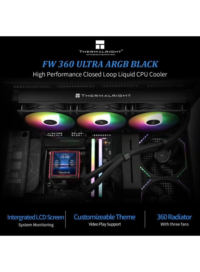 Thermalright FW360 Ultra ARGB Black CPU AIO Cooler,PC 360 Specification Water Cooler System,IPS LCD Screen with 480x480 Resolution,for AM5&Intel LGA1700/1851,High Performance Pump,2.88 in LCD Screen - Image 3