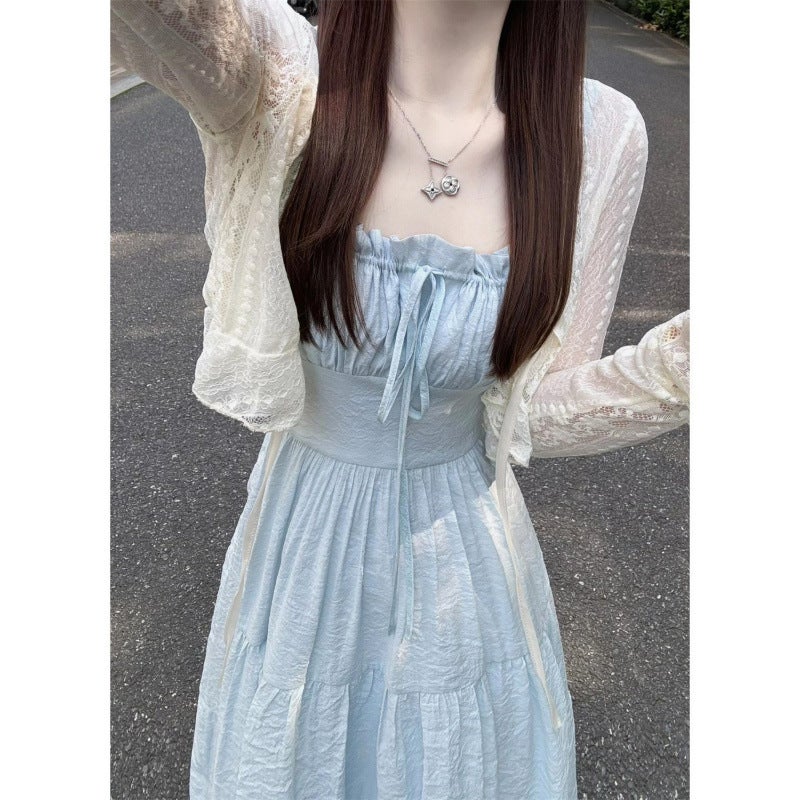 Mo Yi Yixiu'S Beach Vacation Outfit, A Set Of Outfits With A Hollow Suspender Dress, A Summer Sun Protection Shirt For Female Students - Image 2