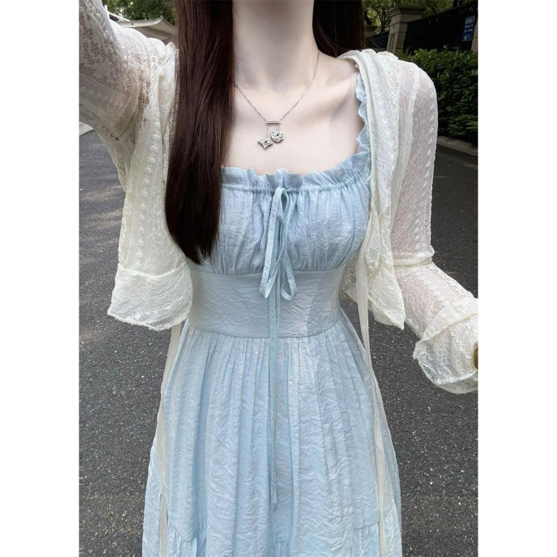 Mo Yi Yixiu'S Beach Vacation Outfit, A Set Of Outfits With A Hollow Suspender Dress, A Summer Sun Protection Shirt For Female Students - Image 3