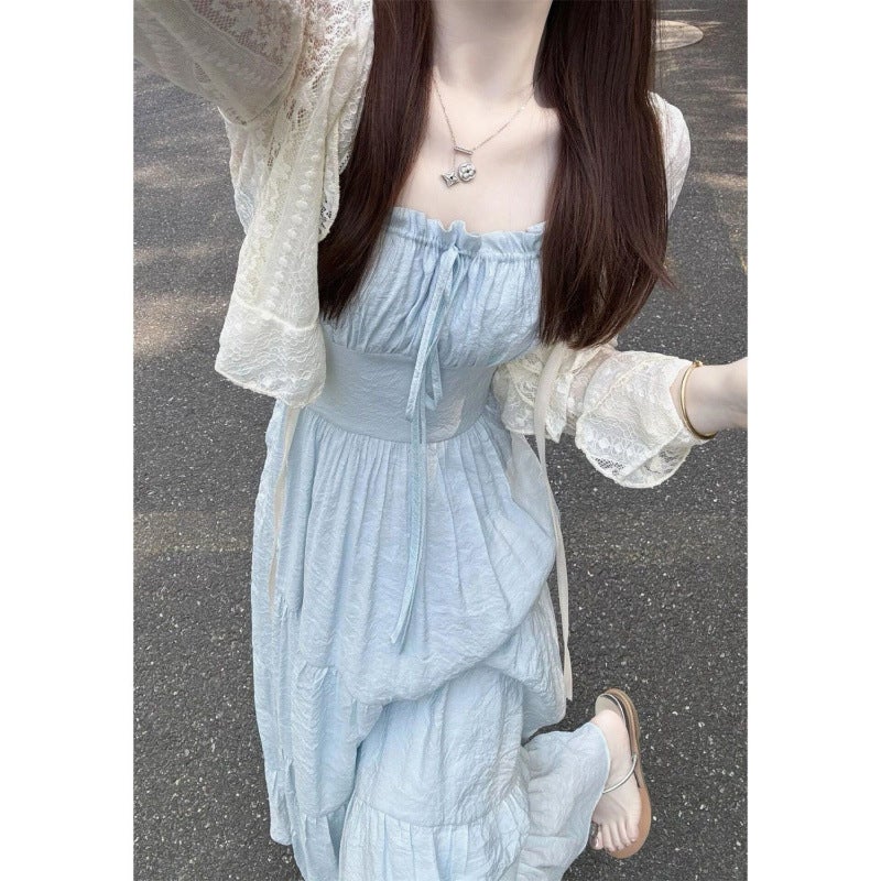 Mo Yi Yixiu'S Beach Vacation Outfit, A Set Of Outfits With A Hollow Suspender Dress, A Summer Sun Protection Shirt For Female Students - Image 5