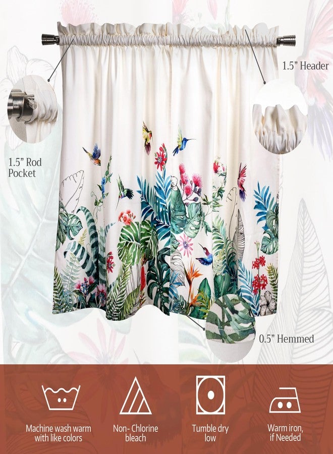 ميزون دي هيرمين طقم ستائر مطبخ من Maison d'Hermine للنوافذ، مصنوع من القطن بنسبة 100%، يتضمن ستائر مطبخ وستائر علوية للمنزل [طبقتان (28 × 36 بوصة) وستارة علوية واحدة (56 × 18 بوصة)]، بنمط ريفي أو مقهى (تروبيك). - Image 4