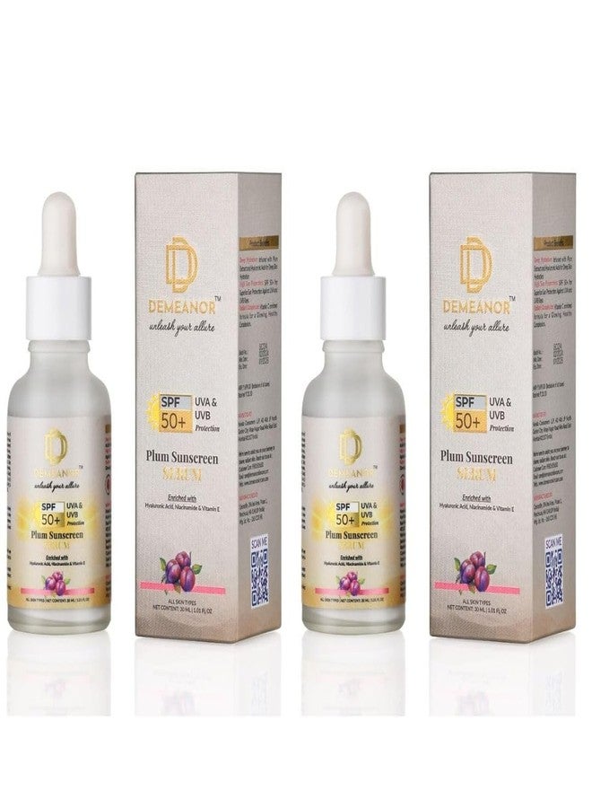 DEMEANOR Sunscreen Serum for All Skin Types SPF 50 PA++++ with Hyaluronic Acid & Vitamin C, 30ml | Broad Spectrum- UVA&UVB Protection | For Glowing & Sun-Safe Skin | No White Cast - 30ML (Pack of 2) - Image 1