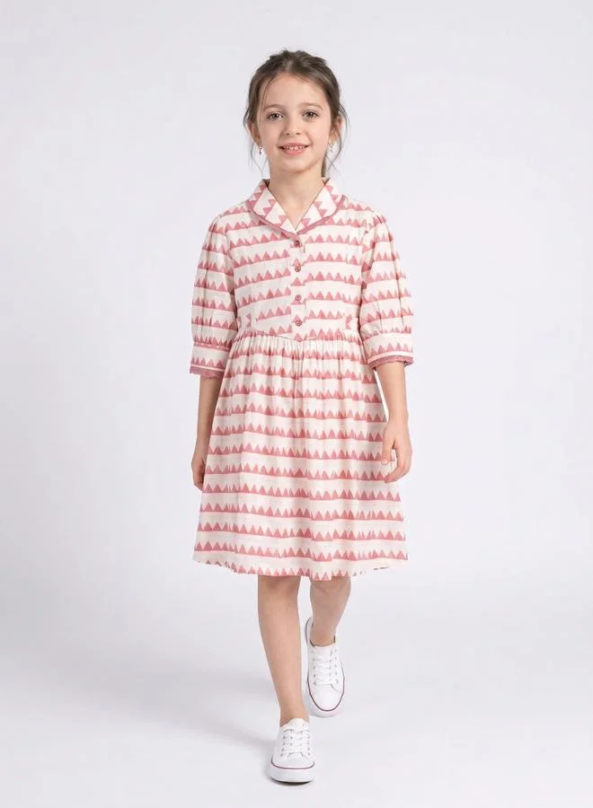 Bella Moda Girls Striped Cotton Dress with Bow Waist Applique