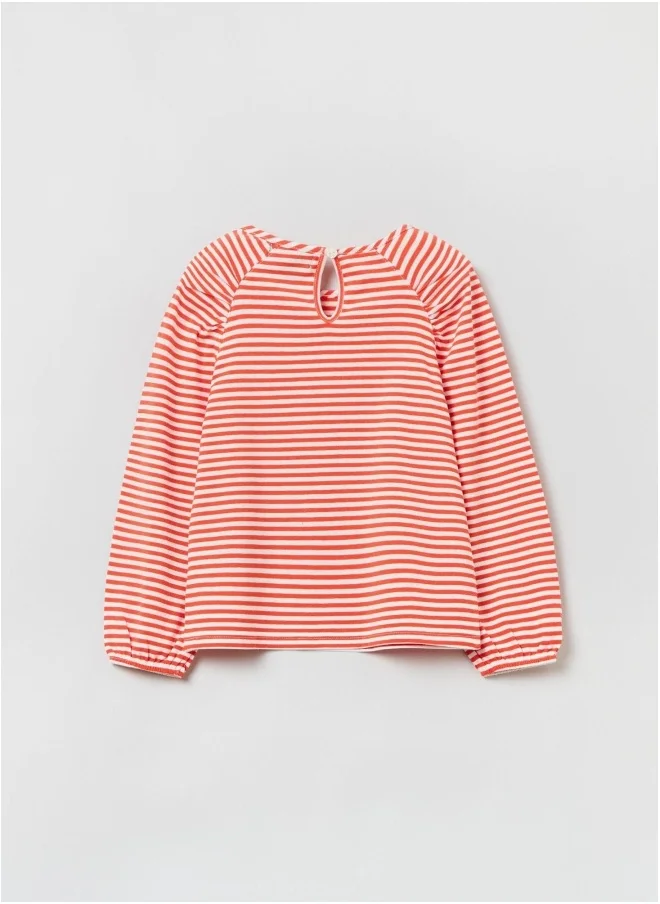 او في اس Ovs Stretch Cotton T-Shirt With Stripes