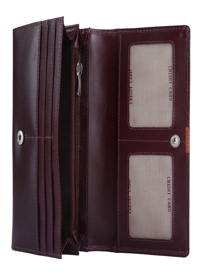 Brooklyn Bridge® Genuine Leather Clutch Wallet for Women Accordion Purse with Coin Chain Pocket and Two ID Window (Crazy Square-Smooth Leather + RFID, Crazy Square-Smooth RED 2) - Image 5