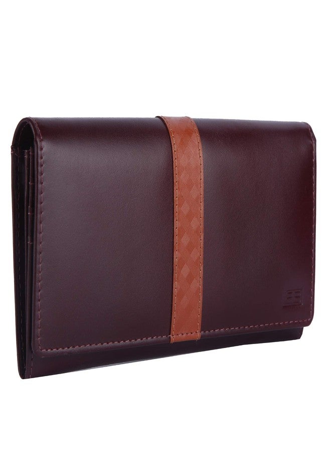 Brooklyn Bridge® Genuine Leather Clutch Wallet for Women Accordion Purse with Coin Chain Pocket and Two ID Window (Crazy Square-Smooth Leather + RFID, Crazy Square-Smooth RED 2) - Image 1