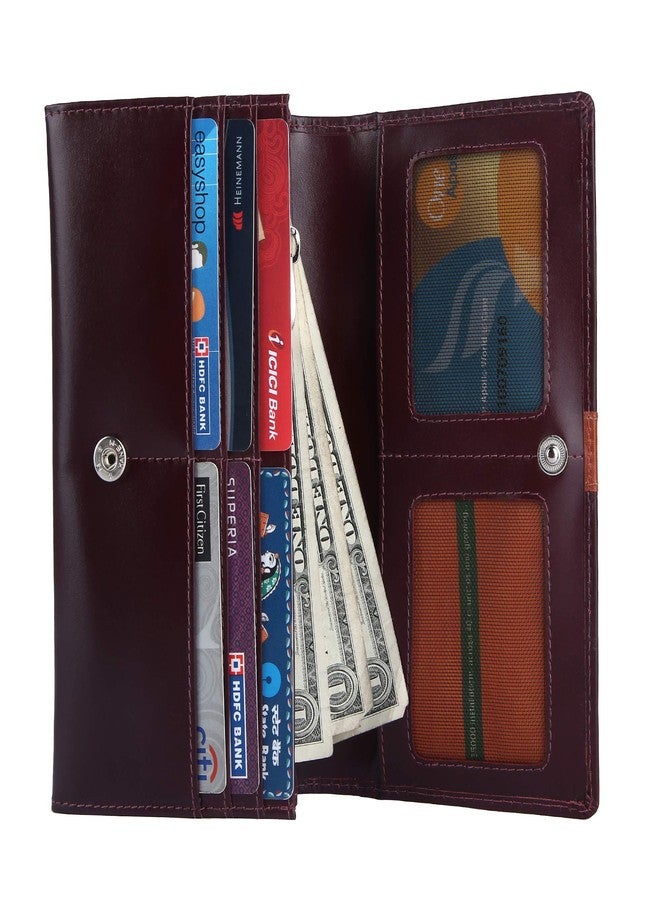 Brooklyn Bridge® Genuine Leather Clutch Wallet for Women Accordion Purse with Coin Chain Pocket and Two ID Window (Crazy Square-Smooth Leather + RFID, Crazy Square-Smooth RED 2) - Image 2