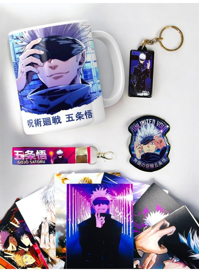 SINCE 7 STORE SINCE 7 STORE Satoru Gojo Gift Box Includes 5 Products: Mug, Keychain, Key-Tag, 9 Mini Posters, And Shape Cut Badge - The Ultimate Fan Collection. 350Ml Ceramic Mug, Multicolor - Image 1