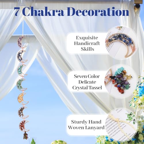 Dreamocean 7 Chakra Healing Crystals Hanging Ornament，Handmade Tree of Life Chakra Stones Moon Natrual Gemstones Wall Hanging Ornaments for Home Decor Yoga Meditation(7 Moon Crystal Tree) - Image 4