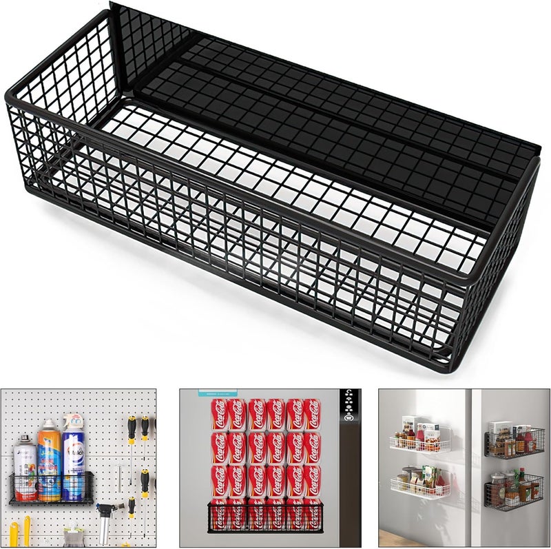 Excefore Magnetic Storage Basket for Fridge and Whiteboard – Large Black Metal Wire Organizer with Pen Holder, Office Desk Organizer, Magnetic Wire Basket for Kitchen and Classroom Storage - Image 1