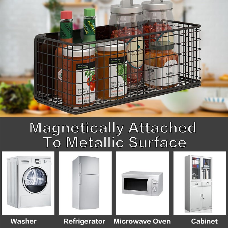 Excefore Magnetic Storage Basket for Fridge and Whiteboard – Large Black Metal Wire Organizer with Pen Holder, Office Desk Organizer, Magnetic Wire Basket for Kitchen and Classroom Storage - Image 3