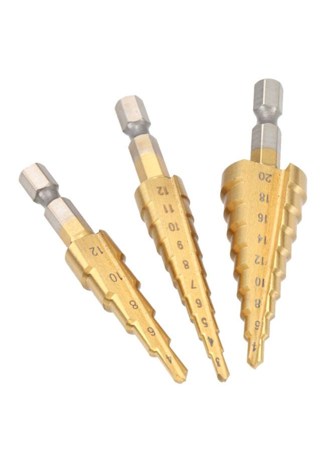 NIBEMINENT 3-Piece Titanium Coated Straight Flute Step Drill Bit Gold/Silver  - Image 1