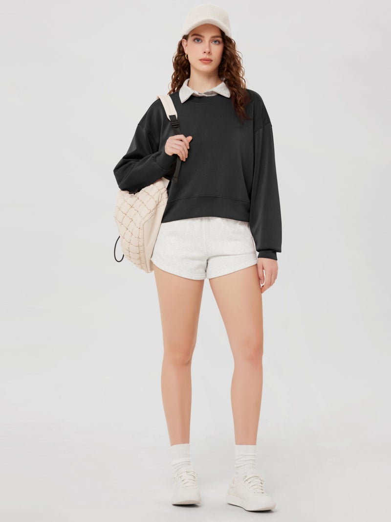 ODODOS Modal Soft Long Sleeve Cropped Sweatshirts for Women Oversized Crew Neck Pullover Crop Top, Black, Medium - Image 4