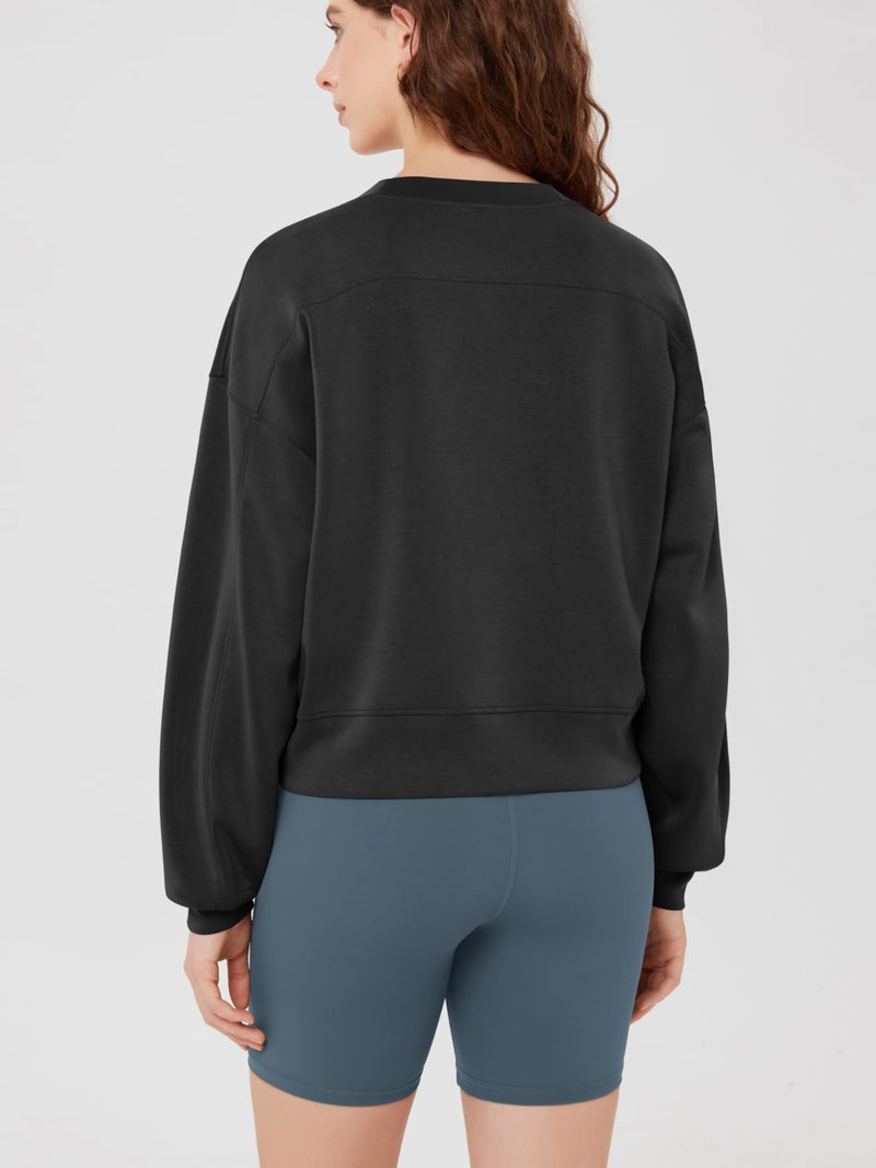 ODODOS Modal Soft Long Sleeve Cropped Sweatshirts for Women Oversized Crew Neck Pullover Crop Top, Black, Medium - Image 2