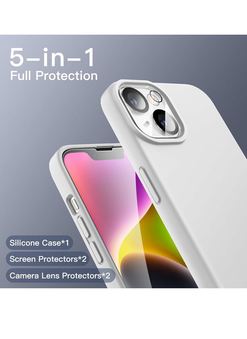 Raxoom 5 in 1 Silicone Case for iPhone 14 6.1-Inch, with 2-Pack Screen Protector and 2-Pack Camera Lens Protector, Full Coverage Tempered Glass Film, Shockproof Phone Cover (Starlight) - Image 2