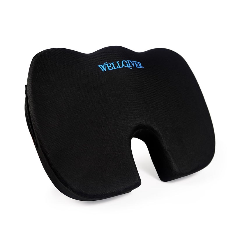WELLGIVER WELLGIVER Memory Foam Coccyx Seat Cushion for Tailbone Pain 2 Years Warranty Sciatica Back Pain Relief Orthopedic Chair Cushions for Sitting for Office Chair Mesh Black