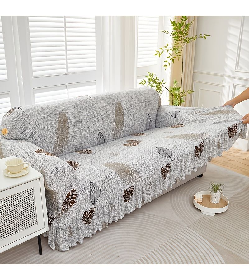 A Two Seater Elastic Fiber Fabric Sofa Cover In A Solid Color Four Seasons Style With Childhood Print Breathable Durable Easy To Clean Aesthetically Pleasing For Home Use - Image 2