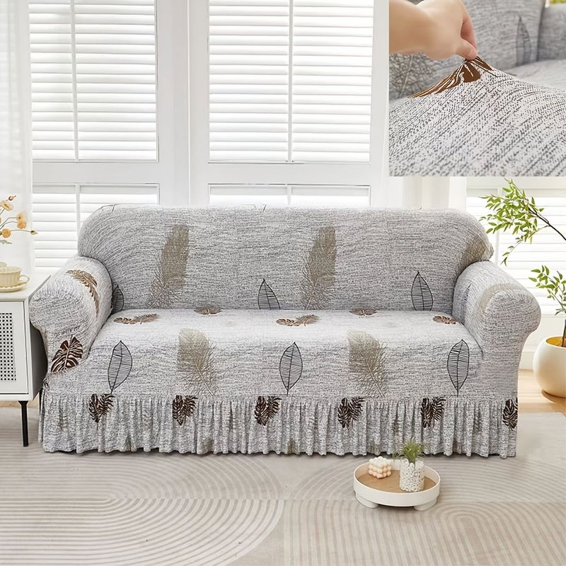 A Two Seater Elastic Fiber Fabric Sofa Cover In A Solid Color Four Seasons Style With Childhood Print Breathable Durable Easy To Clean Aesthetically Pleasing For Home Use - Image 1