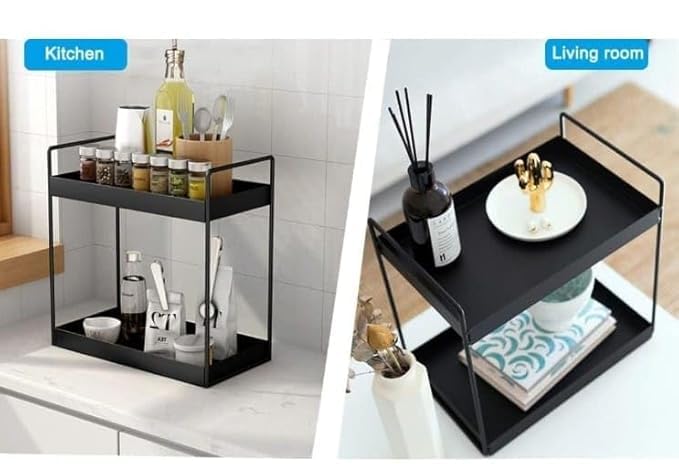 Cri8Hub Metal Bathroom Countertop Storage Rack, 2-Tier Organizer for Kitchen & Bathroom, Spice & Cosmetic Shelf - Image 4