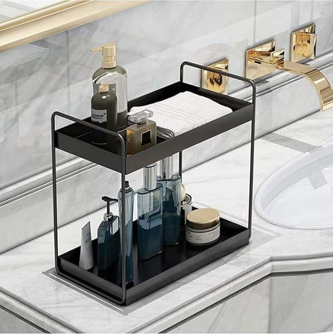 Cri8Hub Metal Bathroom Countertop Storage Rack, 2-Tier Organizer for Kitchen & Bathroom, Spice & Cosmetic Shelf - Image 3