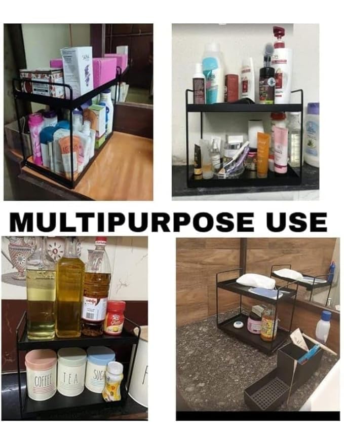 Cri8Hub Metal Bathroom Countertop Storage Rack, 2-Tier Organizer for Kitchen & Bathroom, Spice & Cosmetic Shelf - Image 5