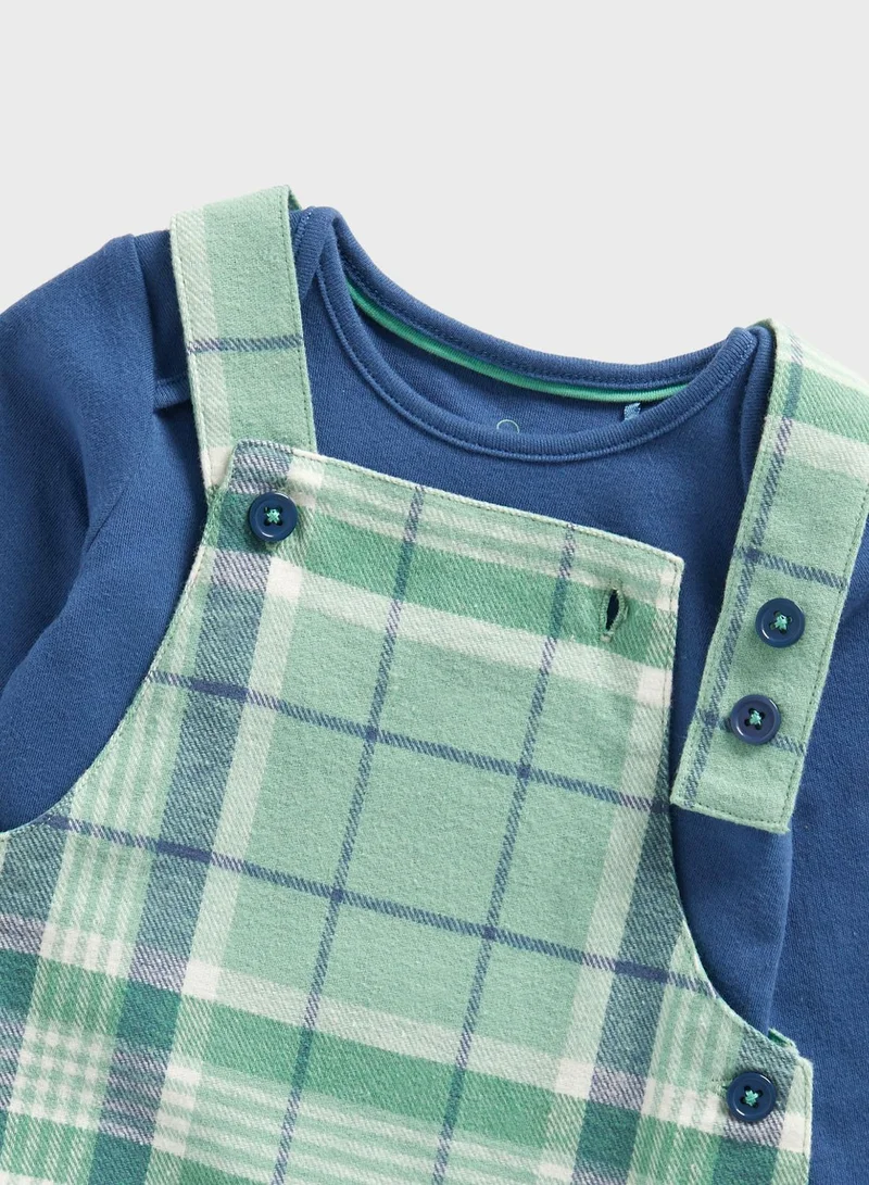 mothercare Infant Essential Bodysuit & Checks Dungaree Set