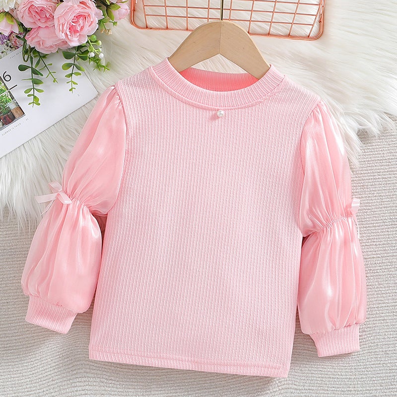Girls' Bubble Sleeve Base Shirt Spring New Arrival Shirt With Vessel Sleeve Top New Arrival Western Style Girl Princess Cotton Long Sleeve T-Shirt - Image 4