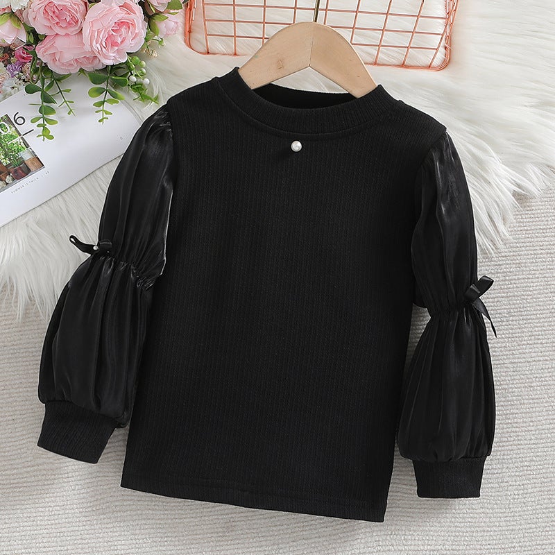 Girls' Bubble Sleeve Base Shirt Spring New Arrival Shirt With Vessel Sleeve Top New Arrival Western Style Girl Princess Cotton Long Sleeve T-Shirt - Image 1