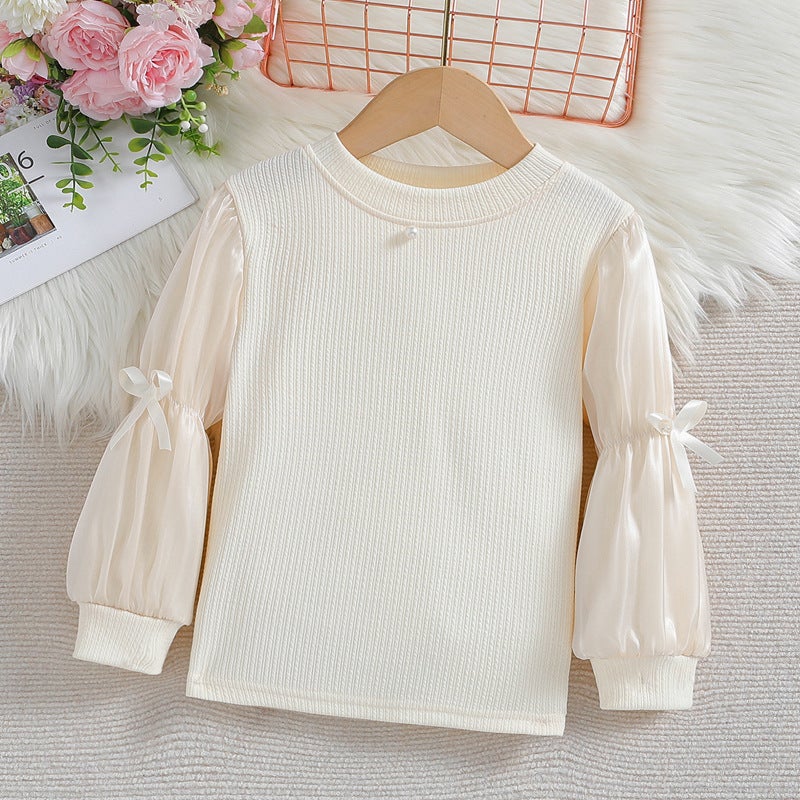 Girls' Bubble Sleeve Base Shirt Spring New Arrival Shirt With Vessel Sleeve Top New Arrival Western Style Girl Princess Cotton Long Sleeve T-Shirt - Image 3