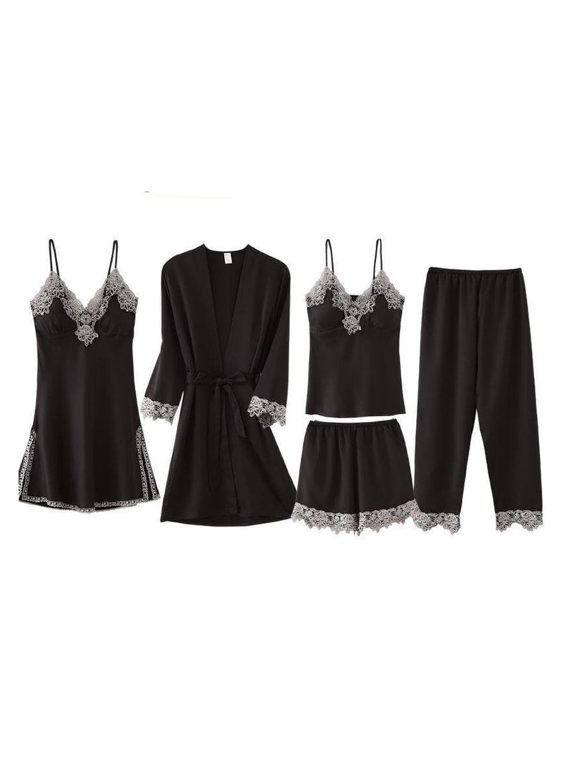 5pcs pajamas ladies home wear silky pajamas set - Image 1