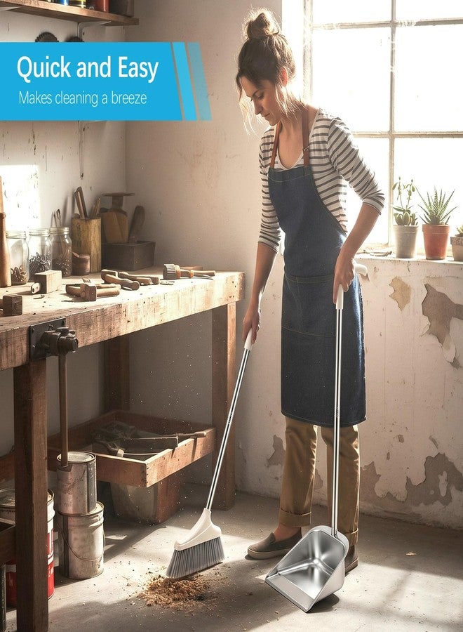 Singhoow 2 Pack Stainless Steel Broom and Dustpan Set Heavy Duty, Long Handle Dustpan with Upright Stand, Angled Bristles for Indoor and Outdoor Home Kitchen Floor Cleaning - Image 5