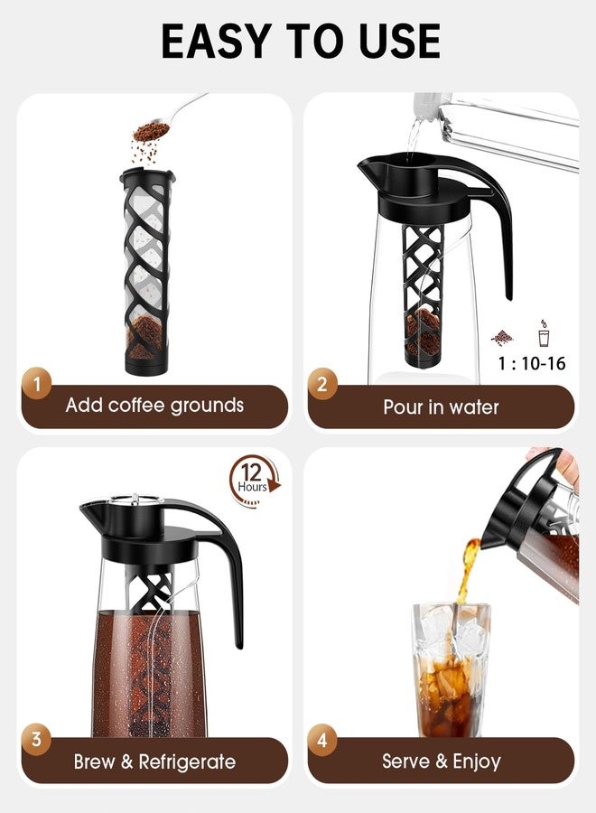 YURICK Cold Brew Coffee Maker, 70 oz (2100 ml) BPA Free Tritan Pitcher, Iced Coffee Maker and Tea Brewer, 100% Leak-Proof, Easy to Clean Reusable Mesh Filter, Black - Image 5