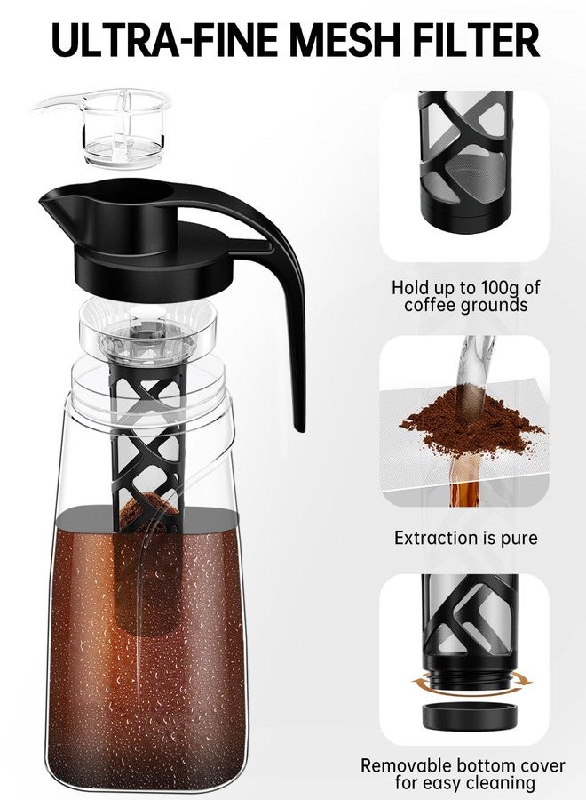 YURICK Cold Brew Coffee Maker, 70 oz (2100 ml) BPA Free Tritan Pitcher, Iced Coffee Maker and Tea Brewer, 100% Leak-Proof, Easy to Clean Reusable Mesh Filter, Black - Image 3