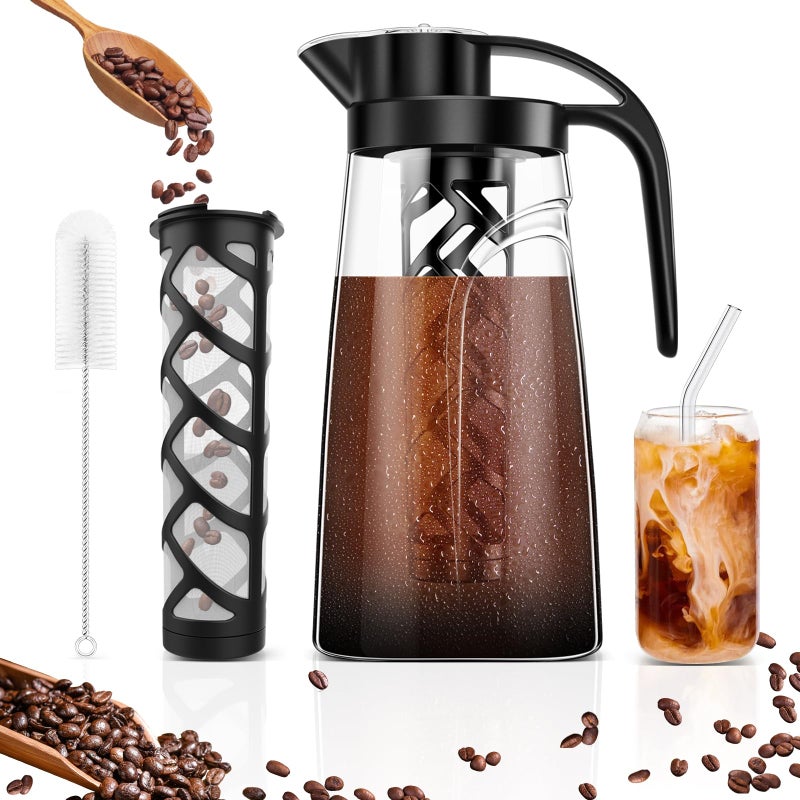 YURICK Cold Brew Coffee Maker, 70 oz (2100 ml) BPA Free Tritan Pitcher, Iced Coffee Maker and Tea Brewer, 100% Leak-Proof, Easy to Clean Reusable Mesh Filter, Black - Image 1