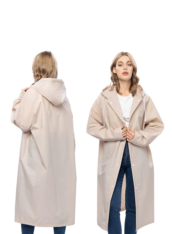 معطف واقٍ من المطر للبالغين قابل لإعادة الاستخدام، قطعة واحدة، معطف مطر سميك وخفيف الوزن مع غطاء للرأس وأكمام بكفة مسطحة، معطف مطر للرجال والنساء لرحلة صيد عائلية (كريمي) - Image 1