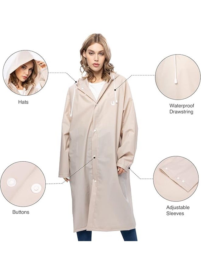 معطف واقٍ من المطر للبالغين قابل لإعادة الاستخدام، قطعة واحدة، معطف مطر سميك وخفيف الوزن مع غطاء للرأس وأكمام بكفة مسطحة، معطف مطر للرجال والنساء لرحلة صيد عائلية (كريمي) - Image 3