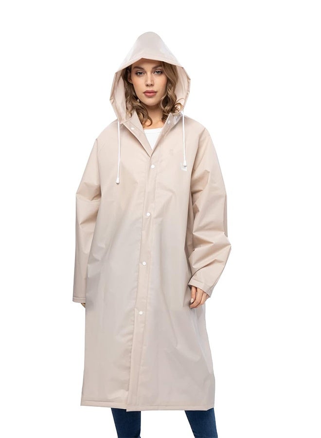 معطف واقٍ من المطر للبالغين قابل لإعادة الاستخدام، قطعة واحدة، معطف مطر سميك وخفيف الوزن مع غطاء للرأس وأكمام بكفة مسطحة، معطف مطر للرجال والنساء لرحلة صيد عائلية (كريمي) - Image 4