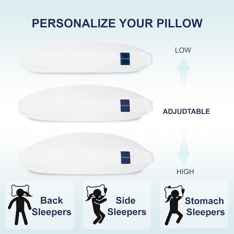ACCURATEX Pillows 50 x 70 cm Set of 2, Adjustable Shredded Memory Foam, Down Alternative Filling, Removable Cotton Cover – Firm Support for Side and Back Sleeping - Image 5