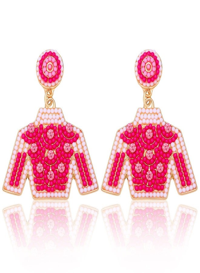 HZEYN Derby Earrings Beaded Derby Riding Suit Earring Jockey Jacket Race Day Studs Horse Racing Fan Jewlery Gifts(Hot pink) - Image 1