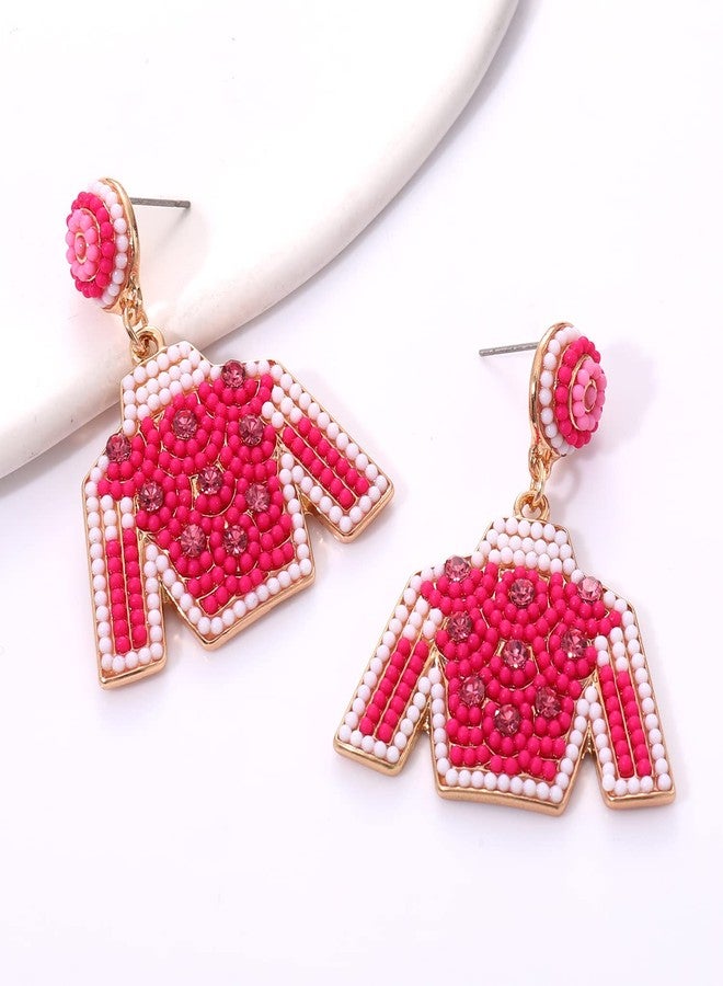 HZEYN Derby Earrings Beaded Derby Riding Suit Earring Jockey Jacket Race Day Studs Horse Racing Fan Jewlery Gifts(Hot pink) - Image 3