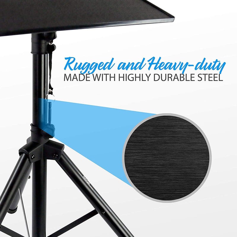 Pyle Easy transit optimized build Laptop Projector Tripod Stand - 2 Pcs Computer, Book, DJ Equipment Holder Mount Height Adjustable Up to 52 Inches w/ 20'' x 16'' Plate Size - Perfect for Stage or Studio Use - PLPTS4X2 Shock rubber edge - Image 2